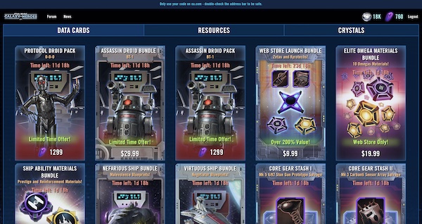 Welcome to the Webstore! Log in. First time at the store? Open Star Wars: Galaxy of Heroes and follow the steps in the game to link your account.